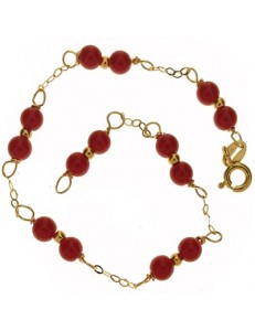 BRACCIALI DONNA - Bracciale Braccialetto Donna Corallo Rosso Oro Giallo 18 Kt Carati Ct 750