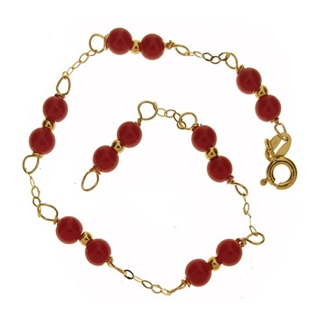 BRACCIALI DONNA - Bracciale Braccialetto Donna Corallo Rosso Oro Giallo 18 Kt Carati Ct 750