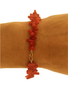 Bracciale Braccialetto Donna Corallo Rosso Oro Giallo 18 Kt Carati Ct 750 12 Gr