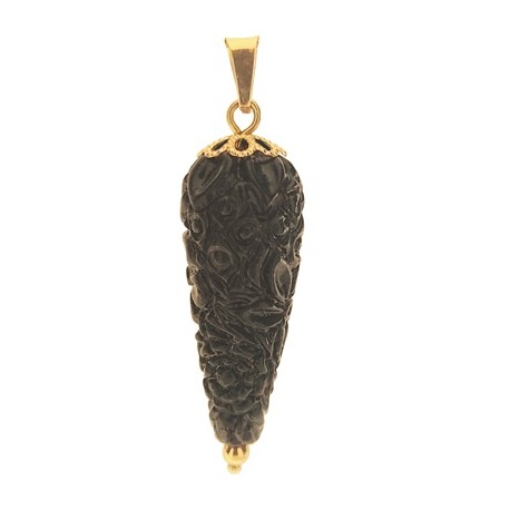 CIONDOLO CORNETTO NERO - Donna Oro Giallo 18 Kt Carati Ct 750