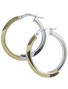 ORECCHINI CERCHIO GIALLI - Orecchini Donna Cerchio Oro Giallo Bianco 18 kt Carati Ct 750 3,70 Gr Bicolore