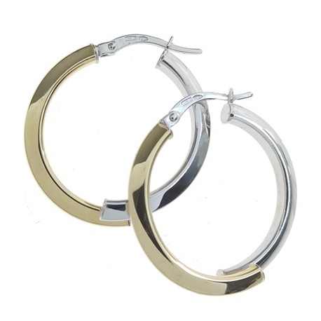 ORECCHINI CERCHIO GIALLI - Orecchini Donna Cerchio Oro Giallo Bianco 18 kt Carati Ct 750 3,70 Gr Bicolore