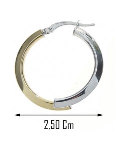 ORECCHINI CERCHIO GIALLI - Orecchini Donna Cerchio Oro Giallo Bianco 18 kt Carati Ct 750 3,70 Gr Bicolore