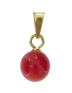 Ciondolo Pendente Donna Oro Giallo 18 Kt Carati CT 750 0,95 Gr Sfera Corallo