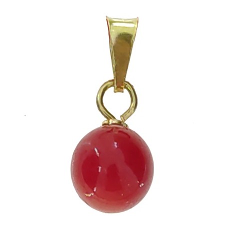 Ciondolo Pendente Donna Oro Giallo 18 Kt Carati CT 750 0,95 Gr Sfera Corallo