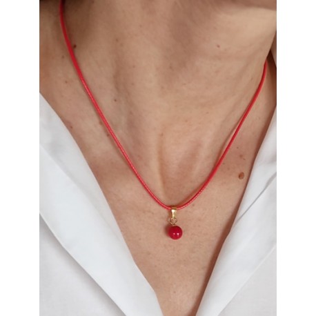 Collana Laccio Pendente Sfera Corallo Donna Oro Giallo 18 kt Carati 750