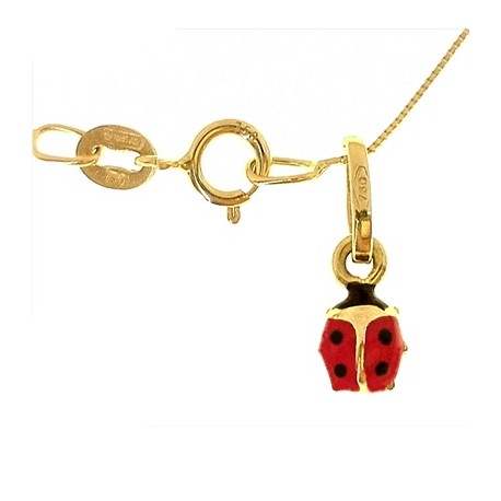 Collana Catenina Coccinella Bimbo Bambina Oro Giallo18 Kt Carati Ct 750 1,10 Gr