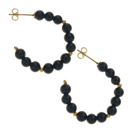 Orecchini Onice Cerchio Cerchi Donna Oro Giallo 18 Kt Carati Ct 750 Gr 3,00