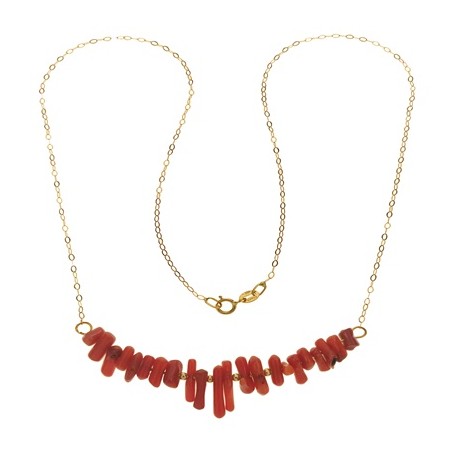Collana Catenina Corallo  Girocollo Oro Giallo 18 Kt Carati Ct 750 2,0 Gr  Donna 47Cm