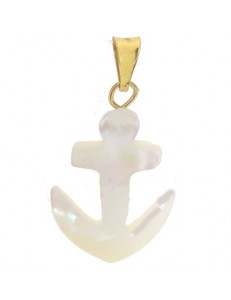 Ciondolo Pendente Ancora Madreperla Uomo Donna Oro Giallo 18 Kt Carati 750 1,25 Gr