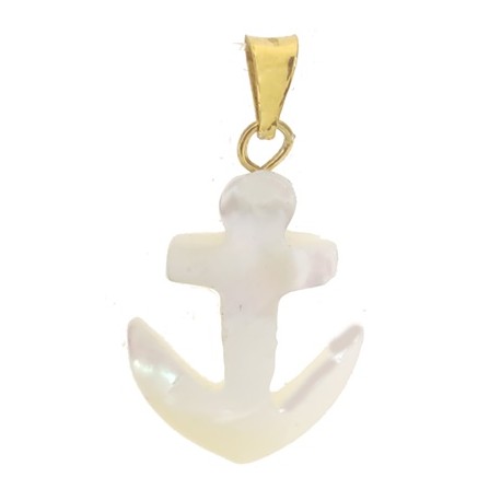 Ciondolo Pendente Ancora Madreperla Uomo Donna Oro Giallo 18 Kt Carati 750 1,25 Gr