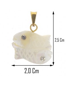 Ciondolo Pendente Pesci Madreperla Uomo Donna Oro Giallo 18 Kt Carati 750 2,70 Gr