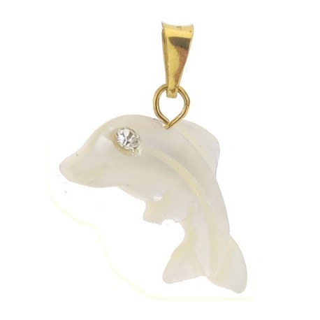 Ciondolo Pendente Delfino Madreperla Uomo Donna Oro Giallo 18 Kt Carati 750 1,30 Gr
