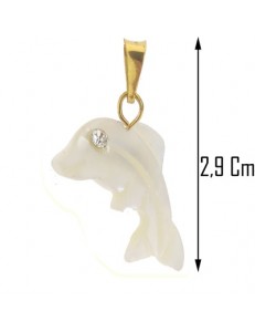 Ciondolo Pendente Delfino Madreperla Uomo Donna Oro Giallo 18 Kt Carati 750 1,30 Gr
