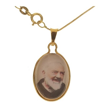  Collana Catenina Padre Pio Uomo Donna Oro Giallo 18 kt Carati Ct 750 1,80 Gr