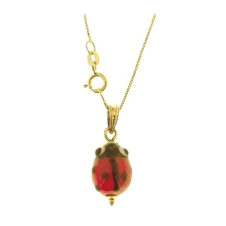 COLLANE ORO GIALLO - Collana Catenina Coccinella Bimbo Bambina Oro Giallo 18 Kt Carati Ct 750 