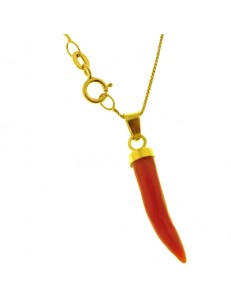 COLLANA CORNETTO CORALLO - Unisex Oro Giallo 18 Kt Carati Ct 750