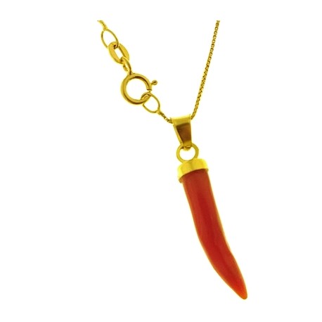 COLLANA CORNETTO CORALLO - Unisex Oro Giallo 18 Kt Carati Ct 750