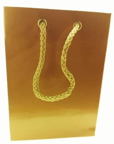 SHOPPER  BUSTA LAMINATA COLORE ORO  MANIGLIA MANICO IN CORDA 12 PZ - immagine 2