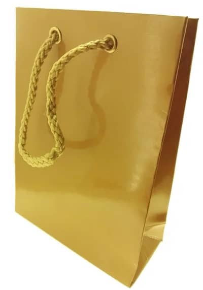SHOPPER  BUSTA LAMINATA COLORE ORO  MANIGLIA MANICO IN CORDA 12 PZ