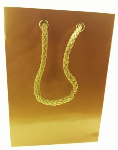 SHOPPER  BUSTA LAMINATA COLORE ORO  MANIGLIA MANICO IN CORDA 12 PZ - immagine 2
