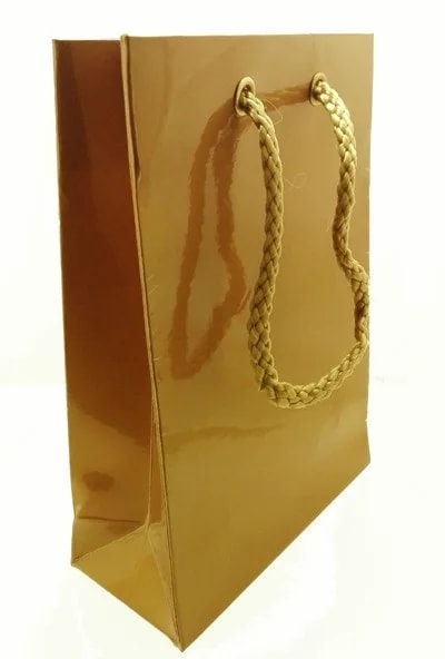 SHOPPER  BUSTA LAMINATA COLORE ORO  MANIGLIA MANICO IN CORDA 12 PZ - immagine 3