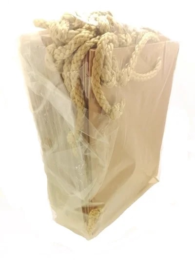 SHOPPER  BUSTA LAMINATA COLORE ORO  MANIGLIA MANICO IN CORDA 12 PZ - immagine 4