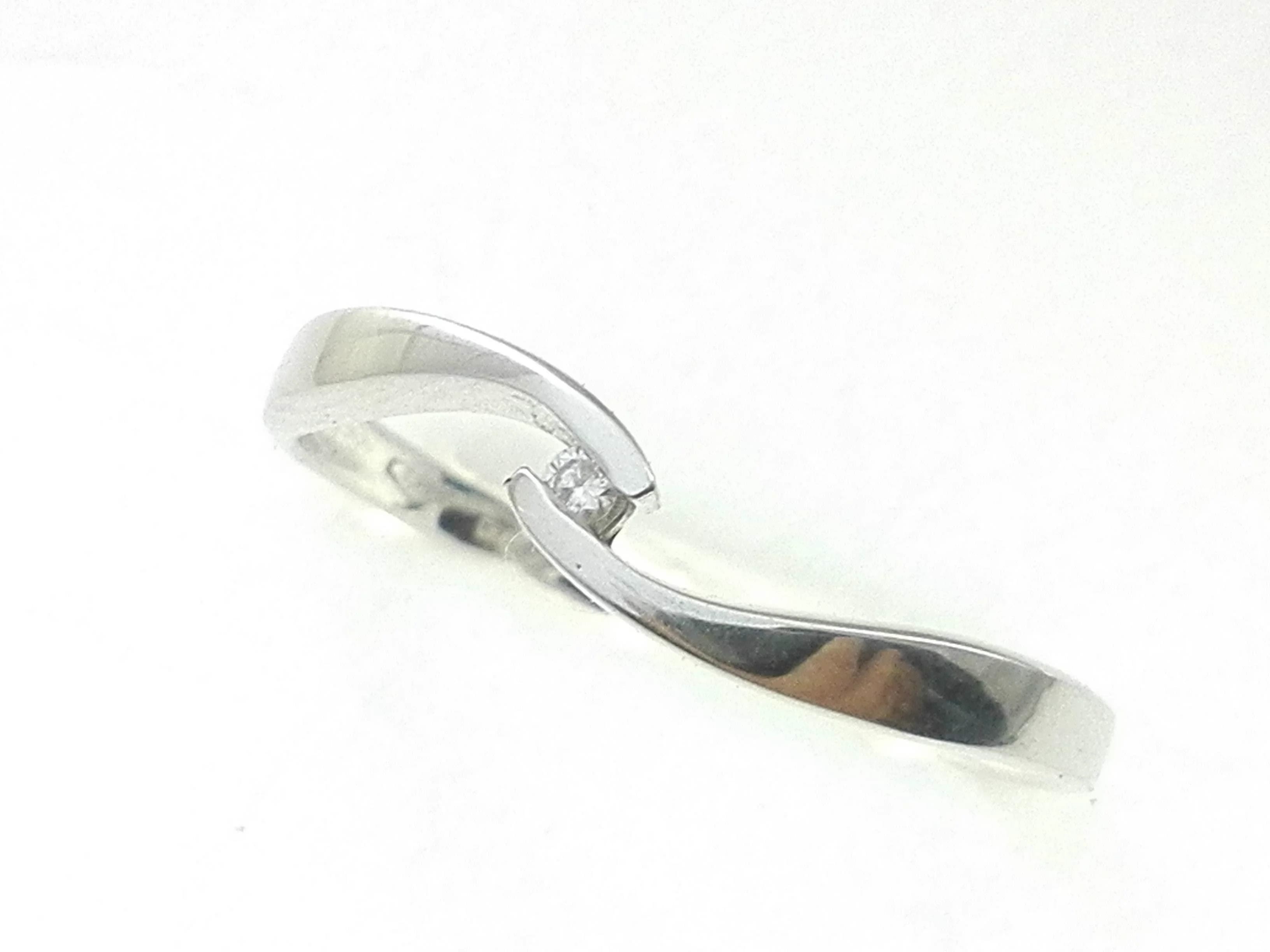 Anello Diamante Ct 0,02 Donna Solitario Oro Bianco 18 Kt Carati Ct 750 Gr 2,40
