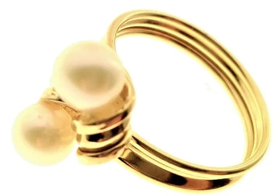 Anello Donna Oro Giallo 18 Kt Carati Ct 750 2,4gr Contrèe Perle