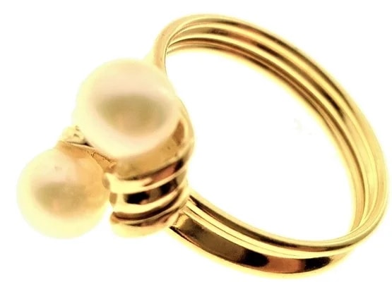 Anello Donna Oro Giallo 18 Kt Carati Ct 750 2,4gr Contrèe Perle