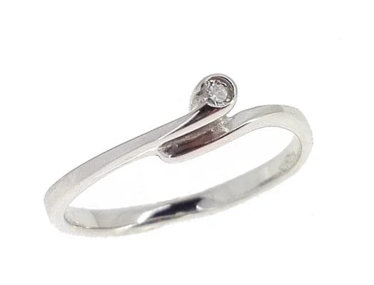 Anello Donna Solitario Oro Bianco 1,90 Gr 18 Kt Carati 750 Diamante Ct 0,03 H IF