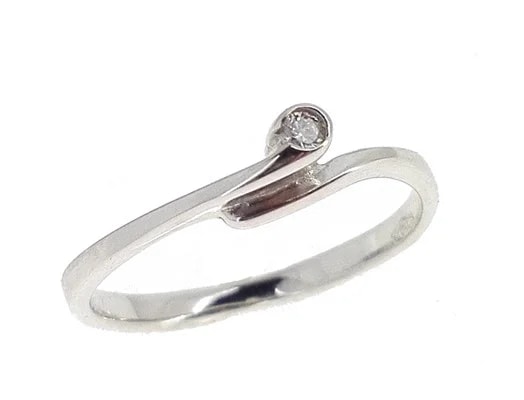 Anello Donna Solitario Oro Bianco 1,90 Gr 18 Kt Carati 750 Diamante Ct 0,03 H IF