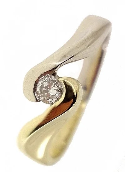 Anello Contree Donna Oro Giallo Bianco 4,75 Gr 18 Kt Carati 750 Diamanti 0,10 Ct