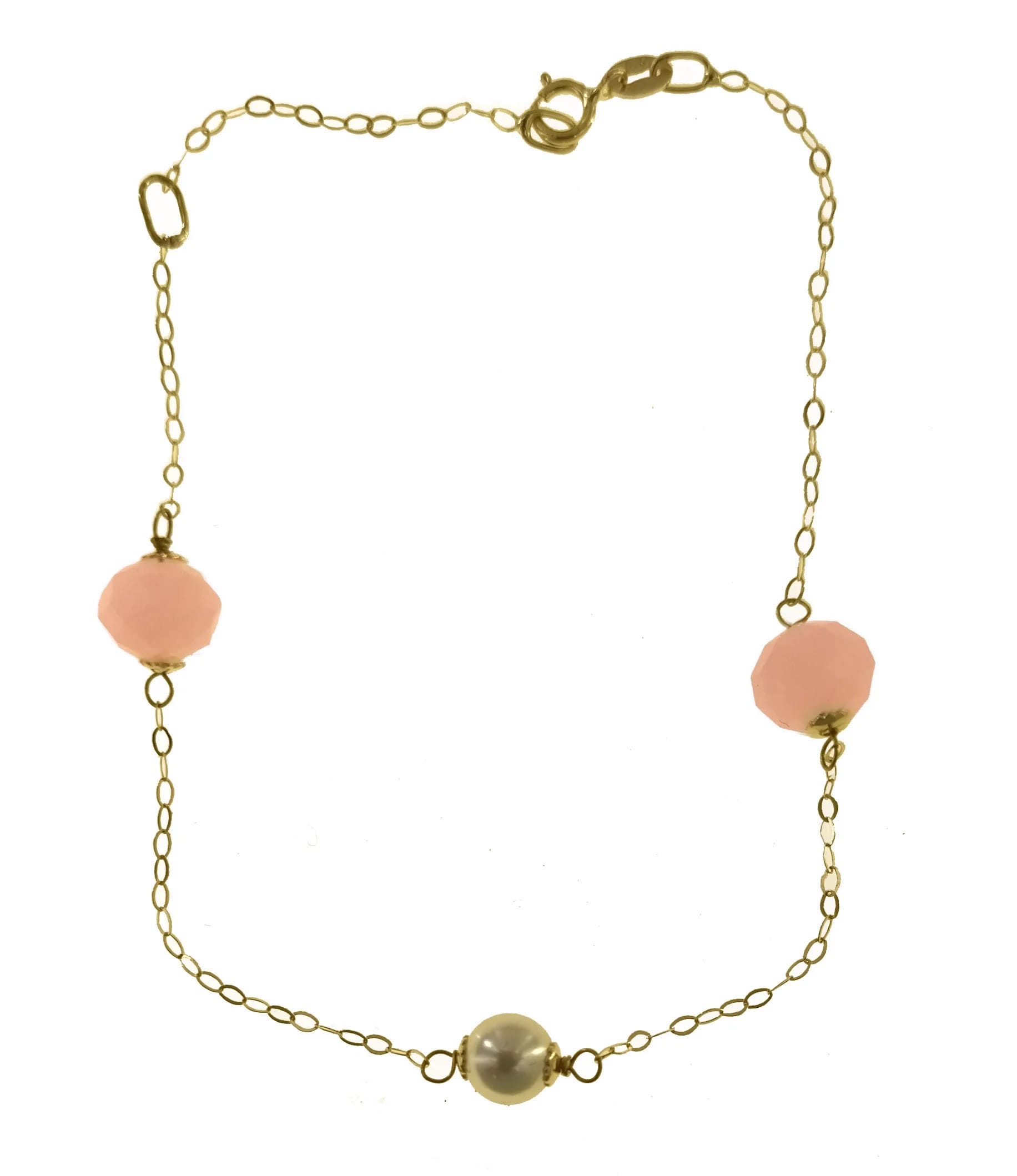 Bracciale 21 Cm Braccialetto Perle Donna oro Giallo18 Kt 750 Zirconi 1,70 Gr