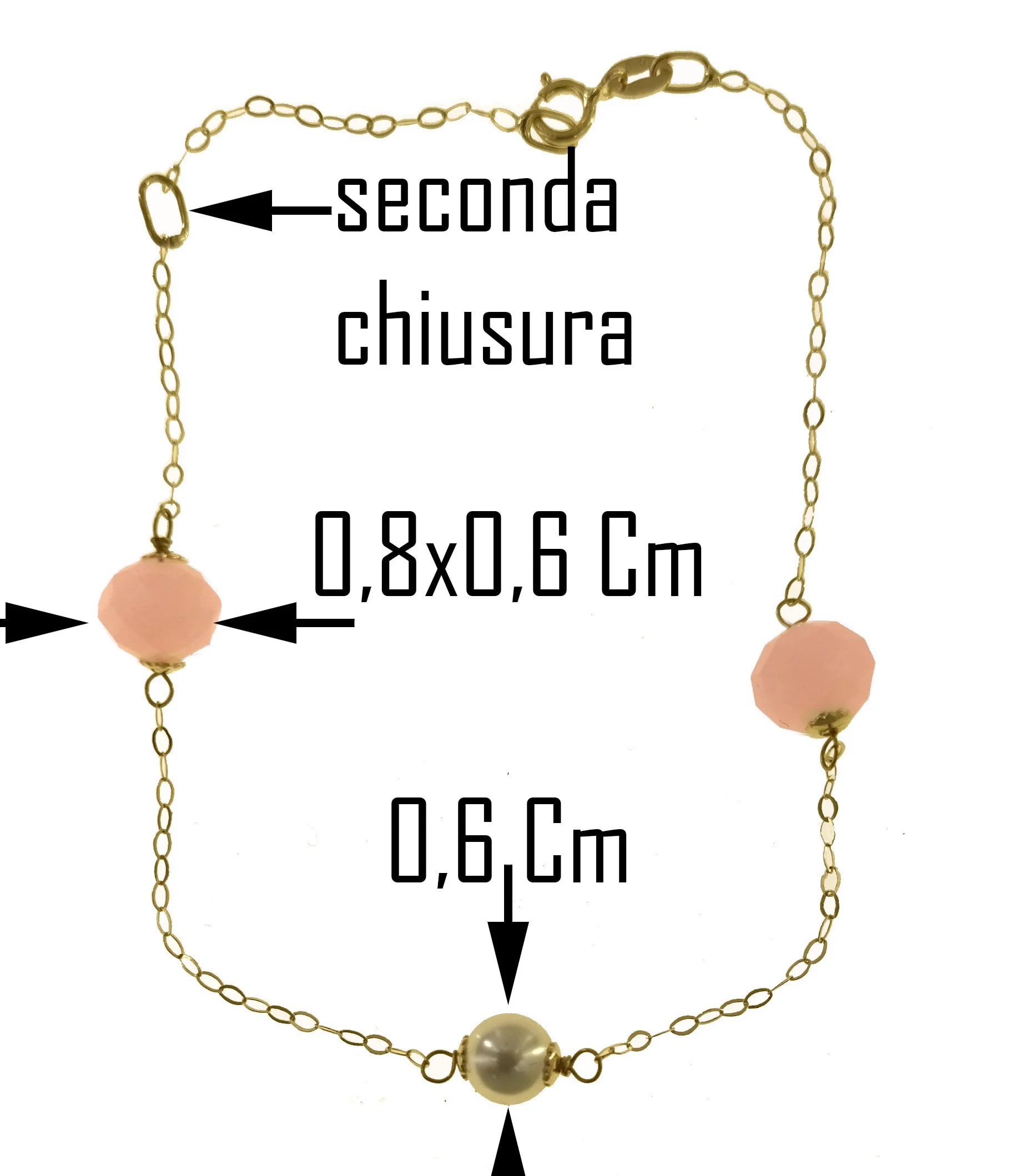 Bracciale 21 Cm Braccialetto Perle Donna oro Giallo18 Kt 750 Zirconi 1,70 Gr - immagine 3