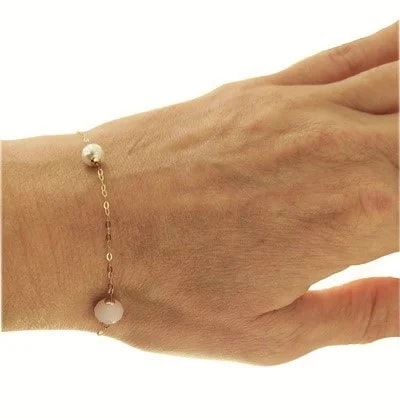 Bracciale 21 Cm Braccialetto Perle Donna oro Giallo18 Kt 750 Zirconi 1,70 Gr - immagine 2