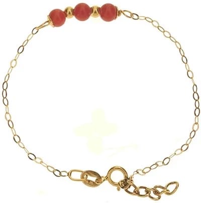 Bracciale Braccialetto Corallo Bimba Bambina Oro Giallo 18 Kt Carati 750 0,75Gr