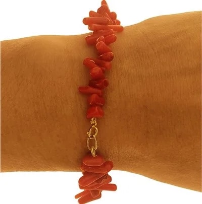Bracciale Braccialetto Donna Corallo Rosso Oro Giallo 18 Kt Carati Ct 750 12 Gr - immagine 3