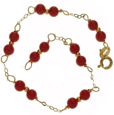 Bracciale Braccialetto Donna Corallo Rosso Oro Giallo 18 Kt Carati Ct 750 2,05 Gr