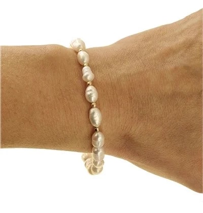 Bracciale Braccialetto Donna Perle Barocche Oro Giallo 18 Kt Carati Ct 750 - immagine 2