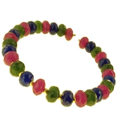 Bracciale Braccialetto Donna Rubini Smeraldi Zaffiri Oro Giallo 18 Kt Carati Ct 750