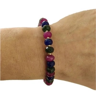 Bracciale Braccialetto Donna Rubini Smeraldi Zaffiri Oro Giallo 18 Kt Carati Ct 750 - immagine 2