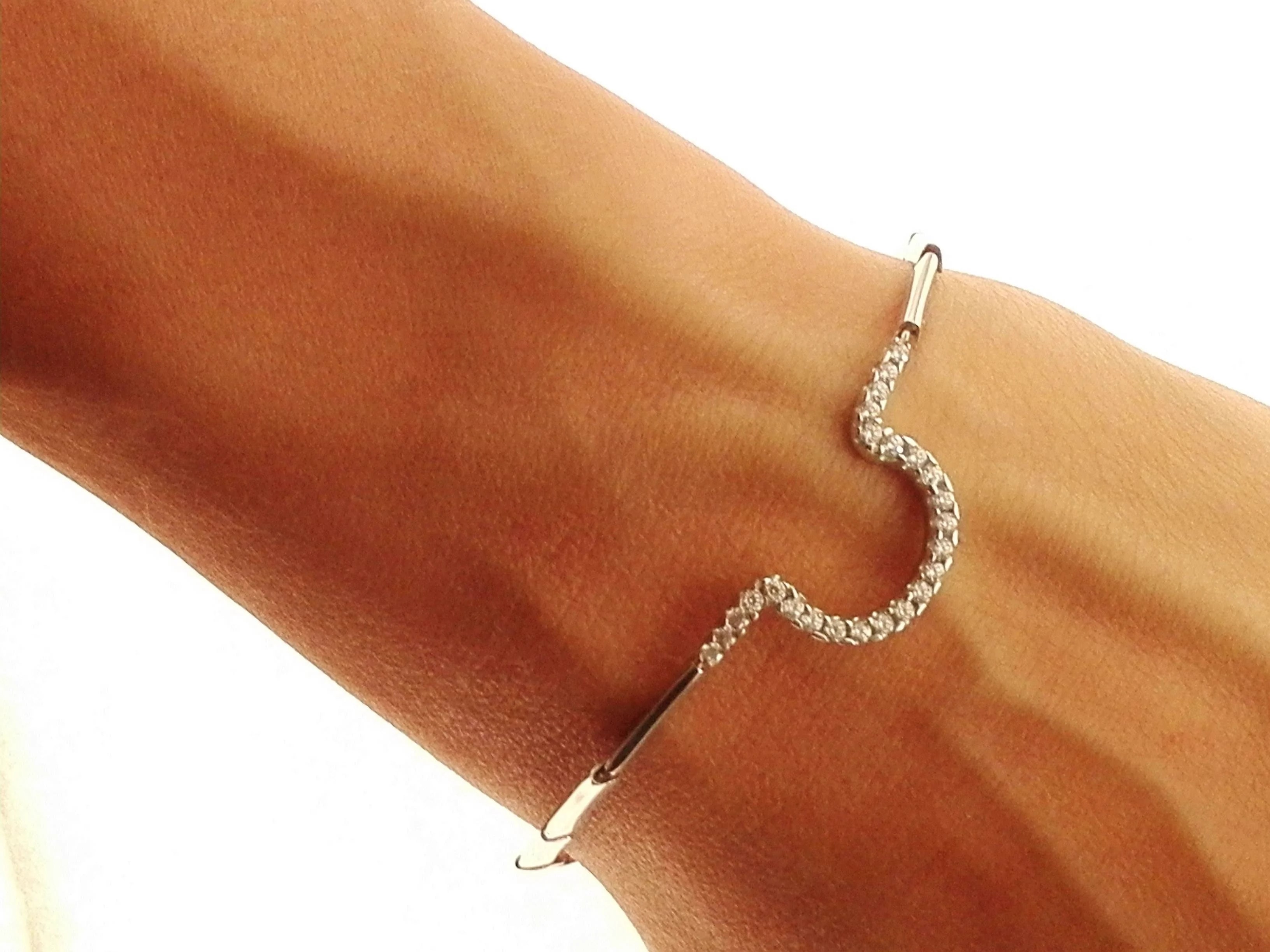 Bracciale Braccialetto Donna Tennis Oro Bianco 18 Kt Ct Carati 750 5,70 Gr