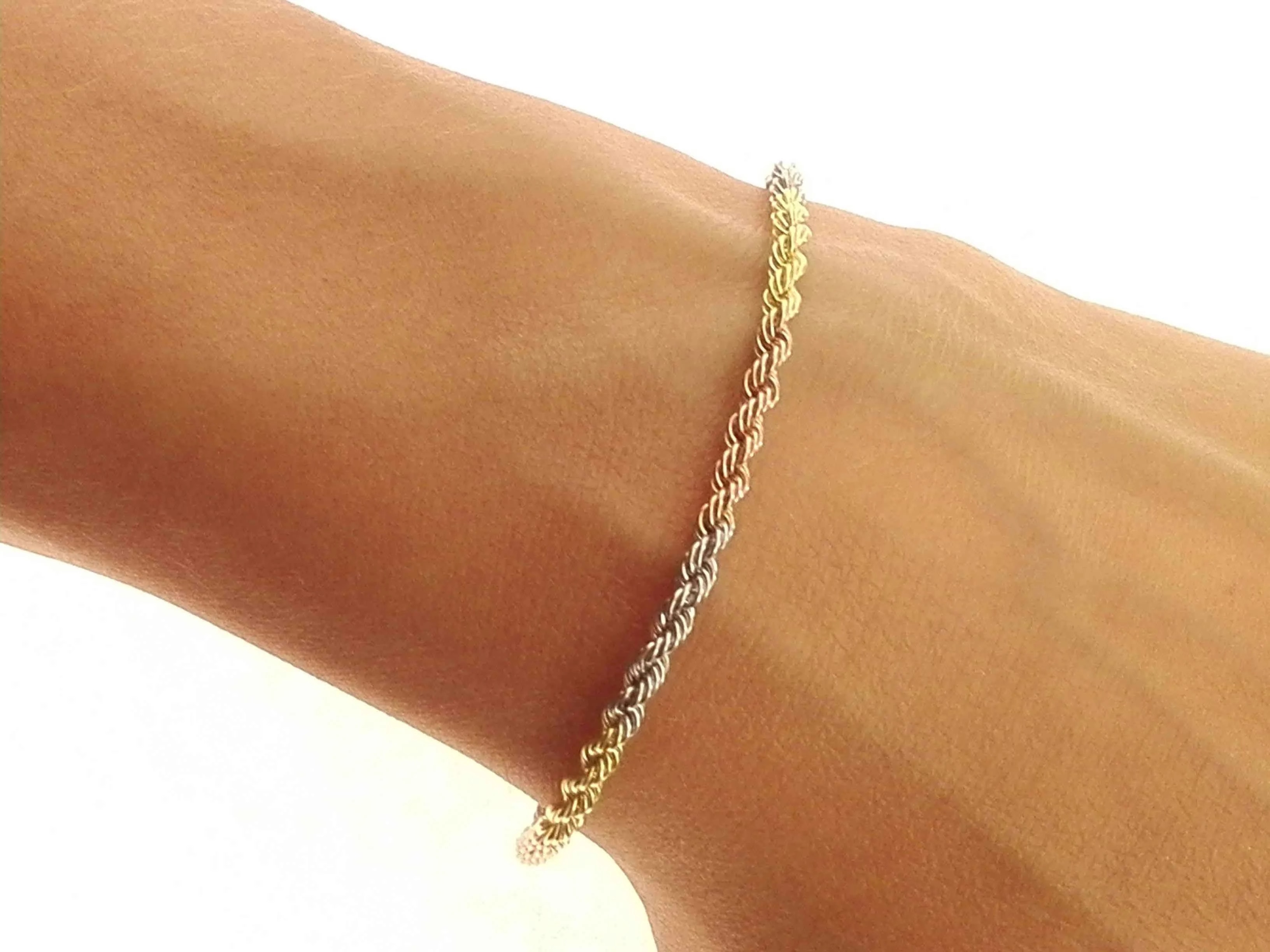 Bracciale Braccialetto Fune Funetta Donna Oro Giallo Bianco 18 Kt Carati Ct 750 - immagine 2