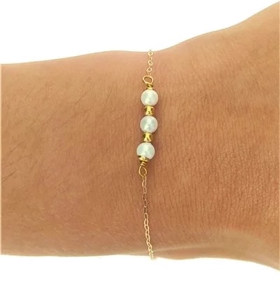 Bracciale Braccialetto Perle Bimba Bambina Oro Giallo 18 Kt Carati Ct 750 1,0Gr - immagine 2
