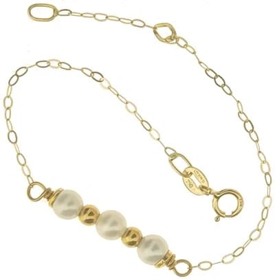 Bracciale Braccialetto Perle Bimba Bambina Oro Giallo 18 Kt Carati Ct 750 1,0Gr