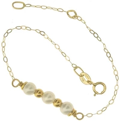 Bracciale Braccialetto Perle Bimba Bambina Oro Giallo 18 Kt Carati Ct 750 1,0Gr