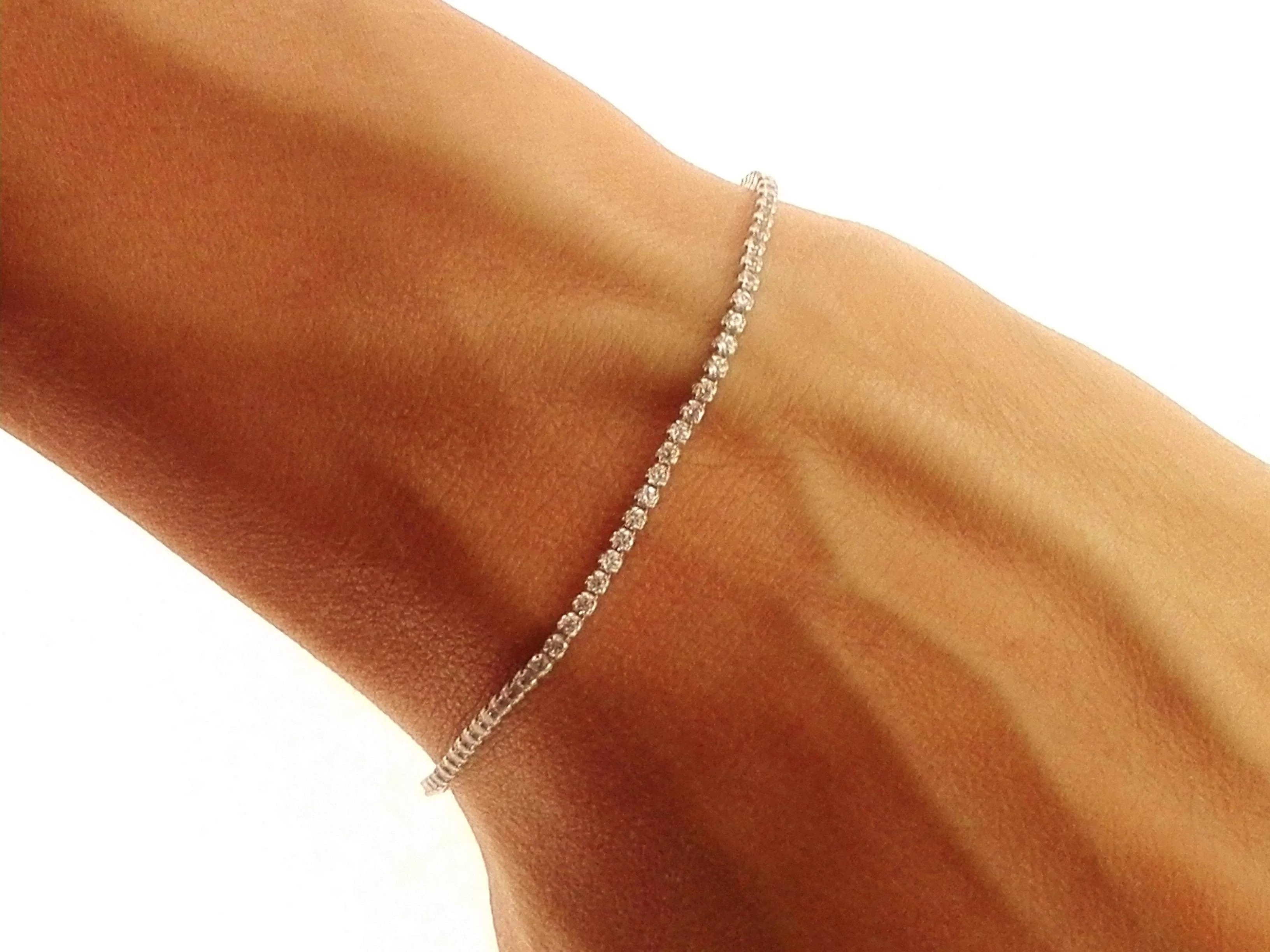 Bracciale Braccialetto Tennis Zirconi Oro Bianco 18 Kt Carati 750 Gr2,40 - immagine 2