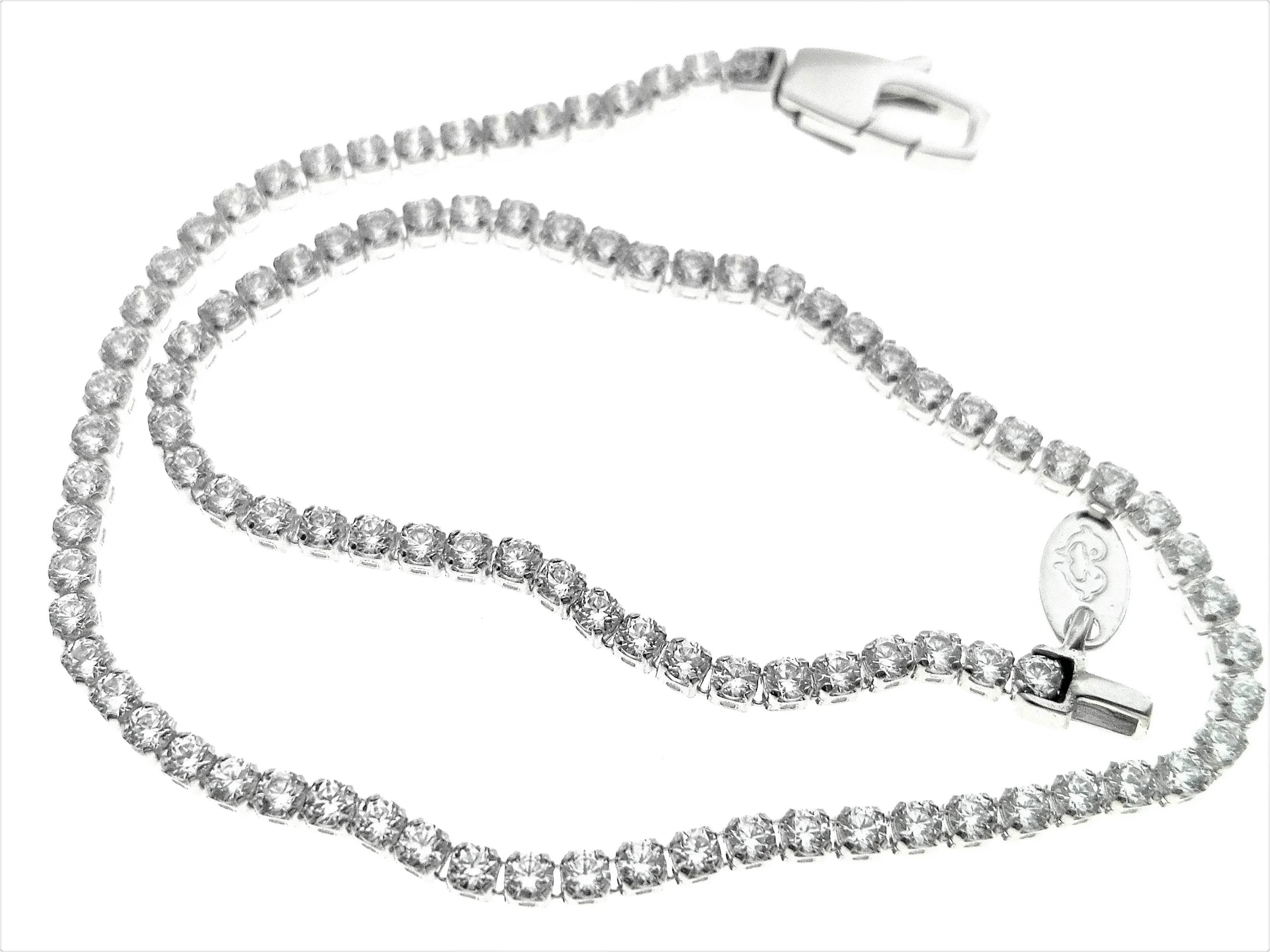Bracciale Braccialetto Tennis Zirconi Oro Bianco 18 Kt Carati 750 Gr2,40