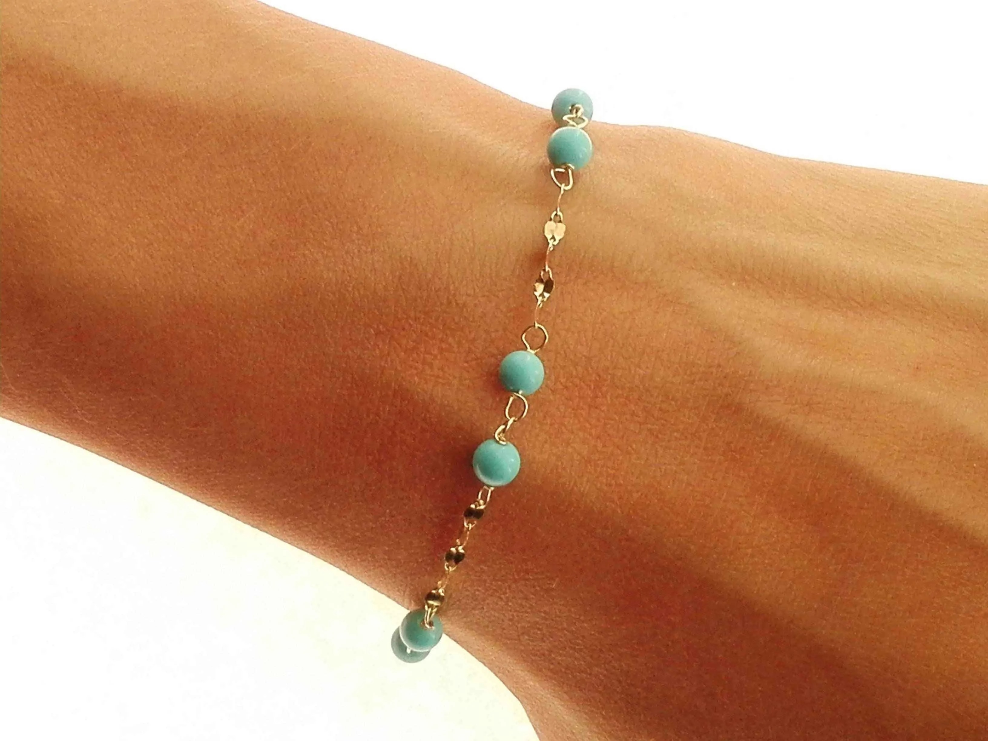 Bracciale Braccialetto Turchese Bimba Bambina Oro Giallo 18 Kt Carati 750 1,15Gr - immagine 2